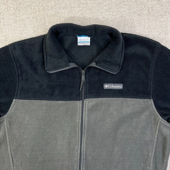 Columbia Fleece Jacket Full Zip Men's Large Tall Gray Black Pockets Long Sleeve - Picture 2 of 7